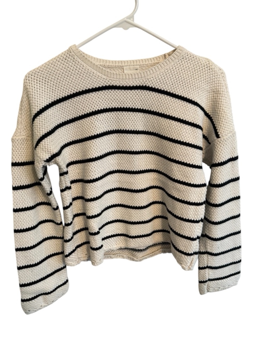 Abercrombie kids Cream and Black Striped Crewneck Sweater